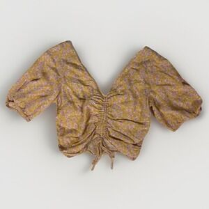 H&M Floral Ruched Crop Top Womens Medium Yellow Pink Cottagecore Boho Festival